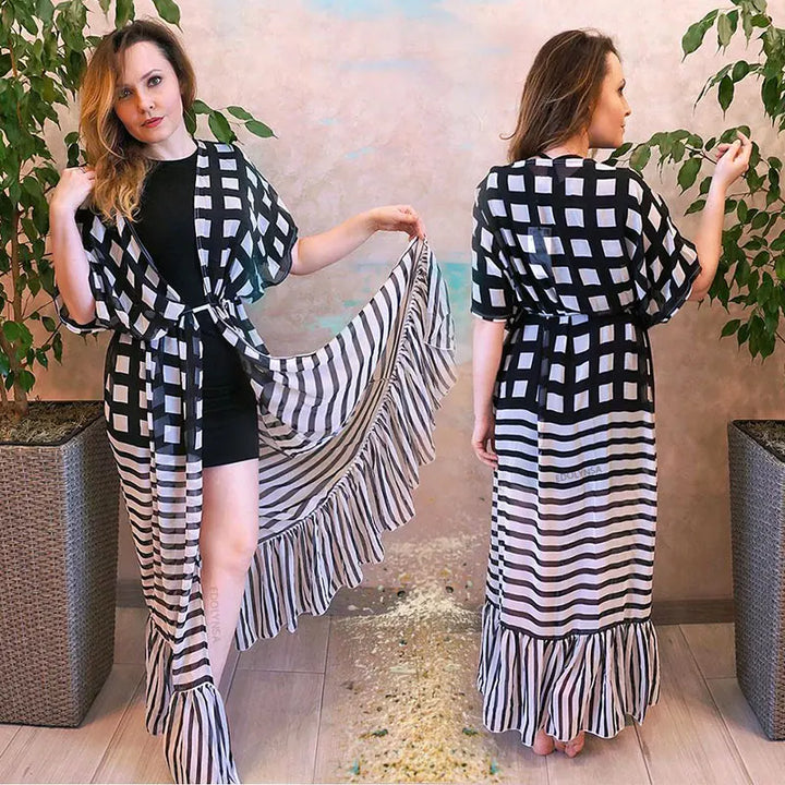 Kimono de Plage à Motifs Géométriques Légère