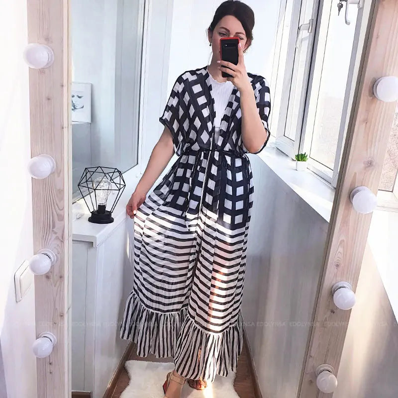 Kimono de Plage à Motifs Géométriques Unique