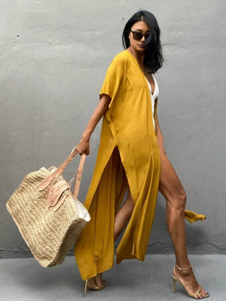 Kimono de Plage Uni Fluide Confortable
