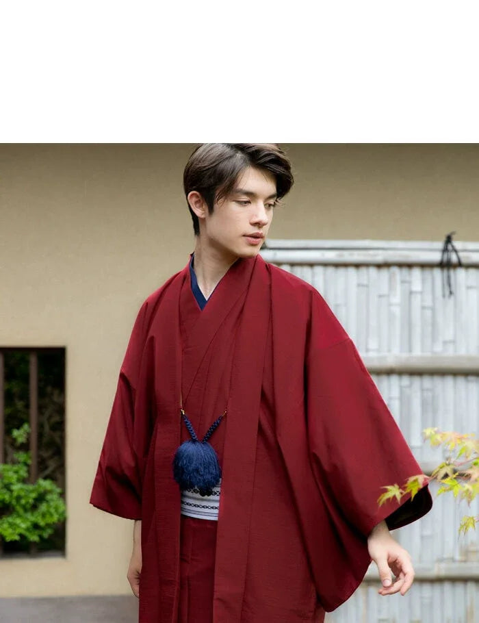 Kimono traditionnel homme uni chic rouge