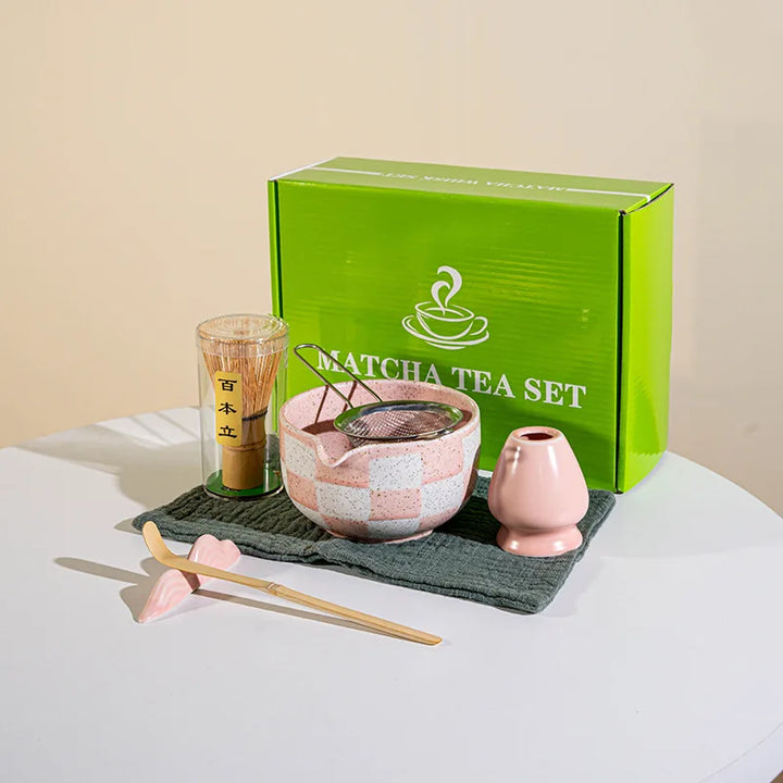 Kit Matcha à Carreaux rose