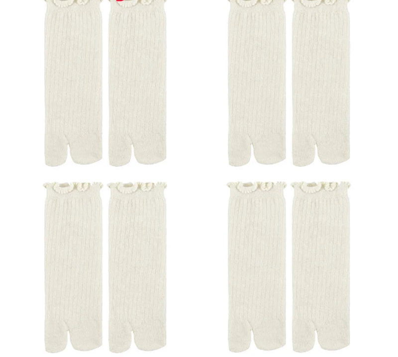 Lot de Chaussettes Japonaises à Bord Festonné Beige