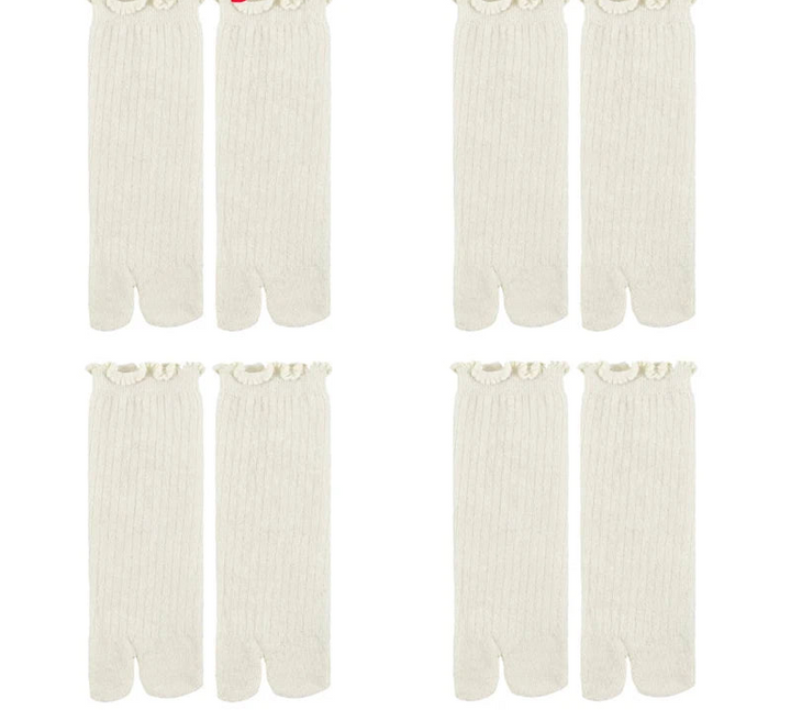 Lot de Chaussettes Japonaises à Bord Festonné Beige