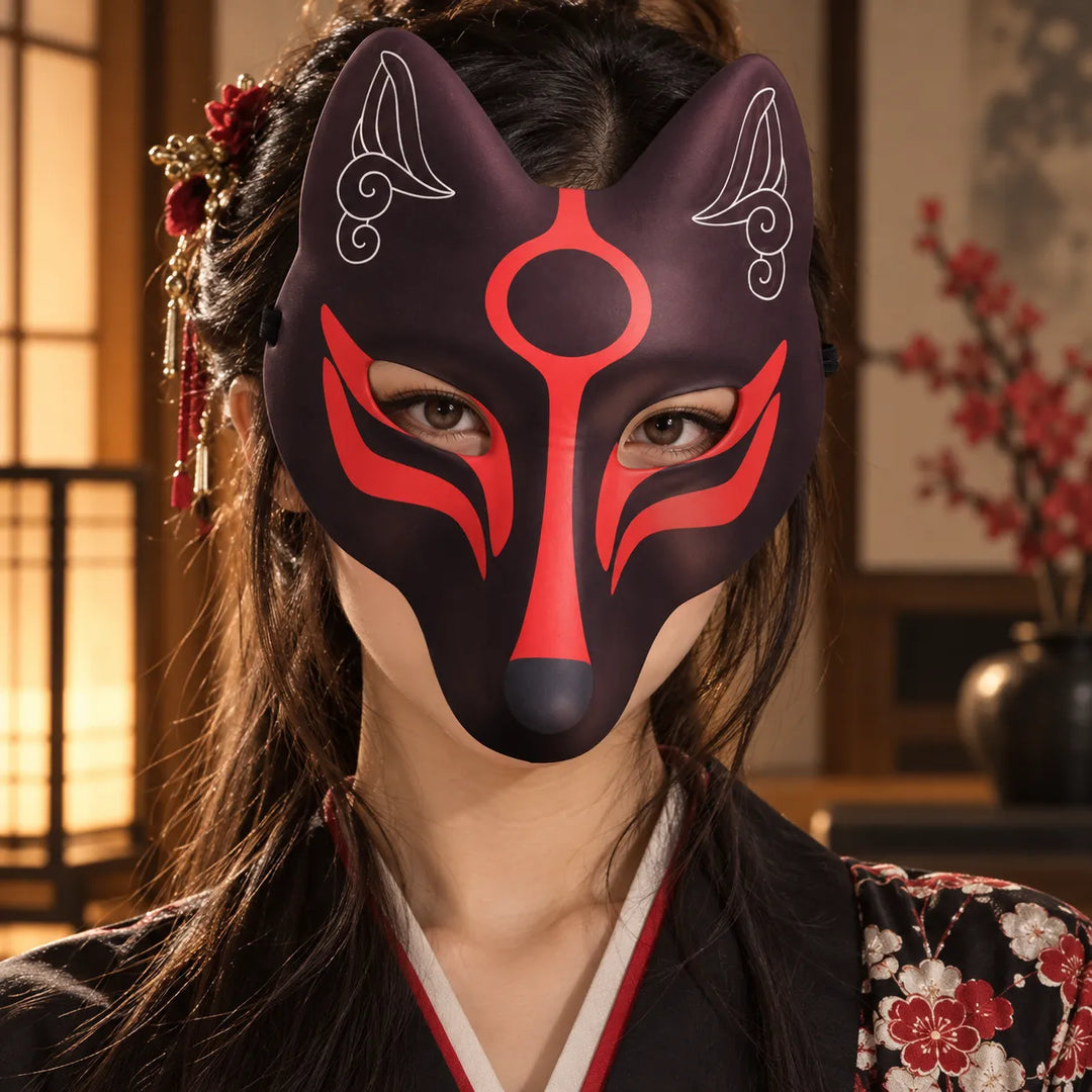 Masque Japonais Kitsune Noir Unique