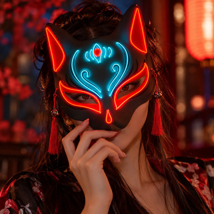 Masque Japonais Renard Néon LED Confort
