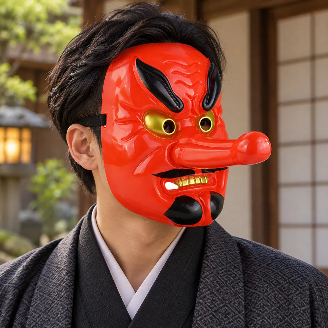 Masque japonais tengu Rouge