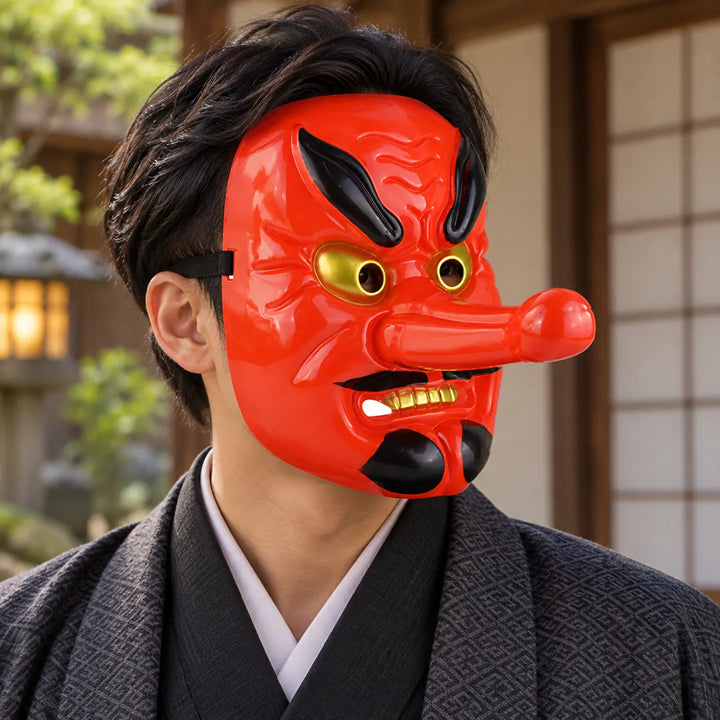 Masque japonais tengu Rouge