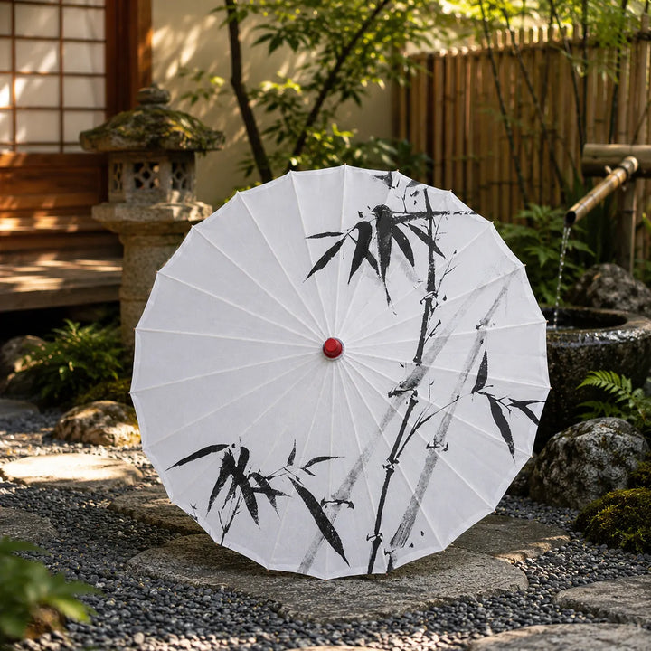 Ombrelle Japonaise Bambou Noir et Blanc Chic