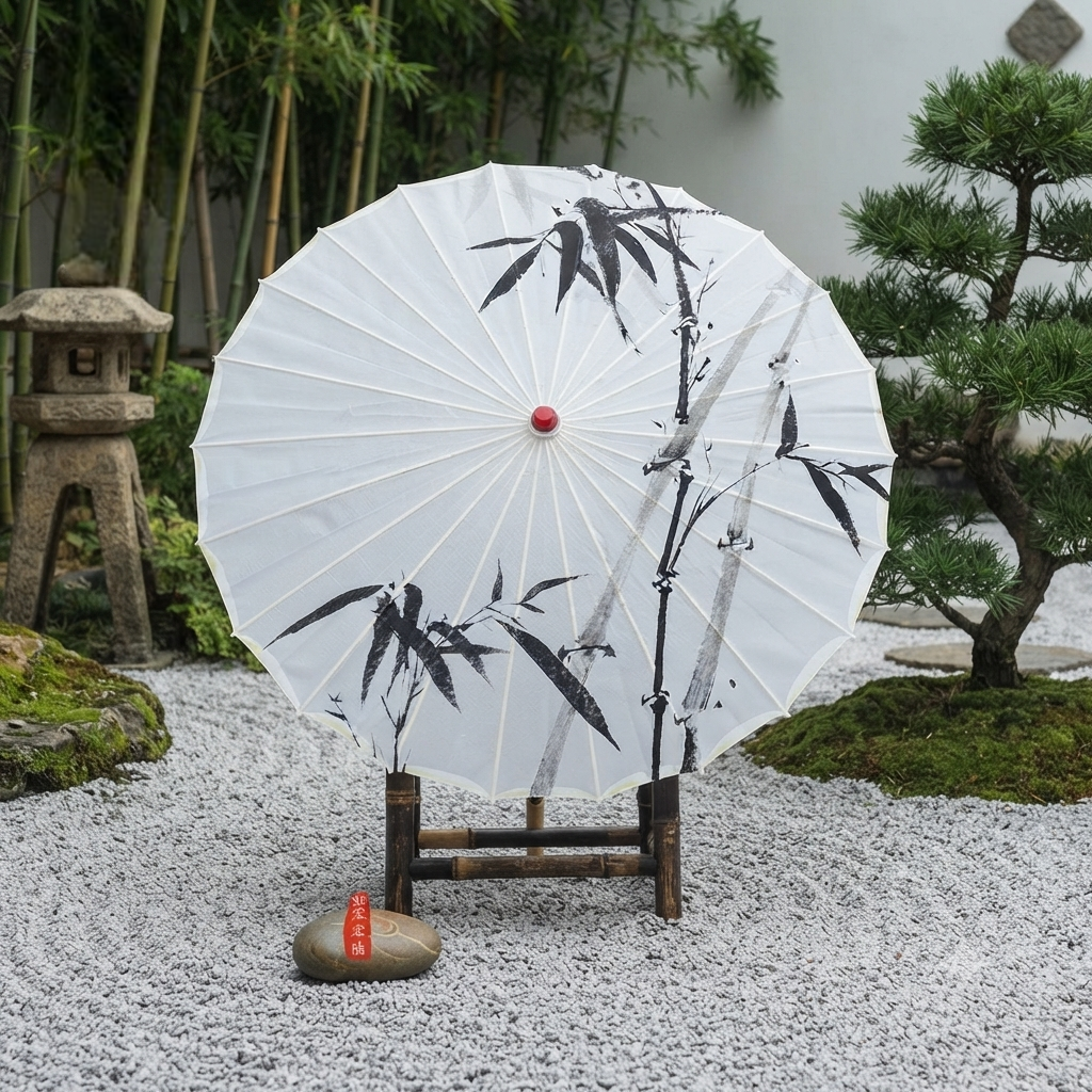 Ombrelle Japonaise Bambou Noir et Blanc Chic Unique