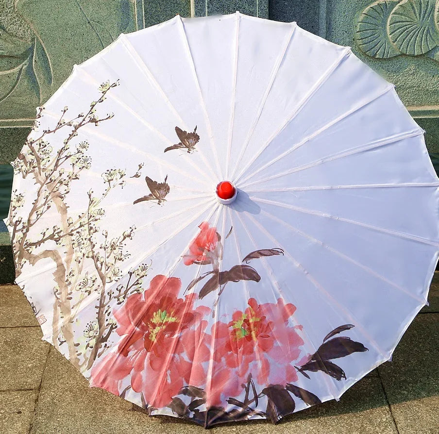 Ombrelle Japonaise Blanche Fleurie