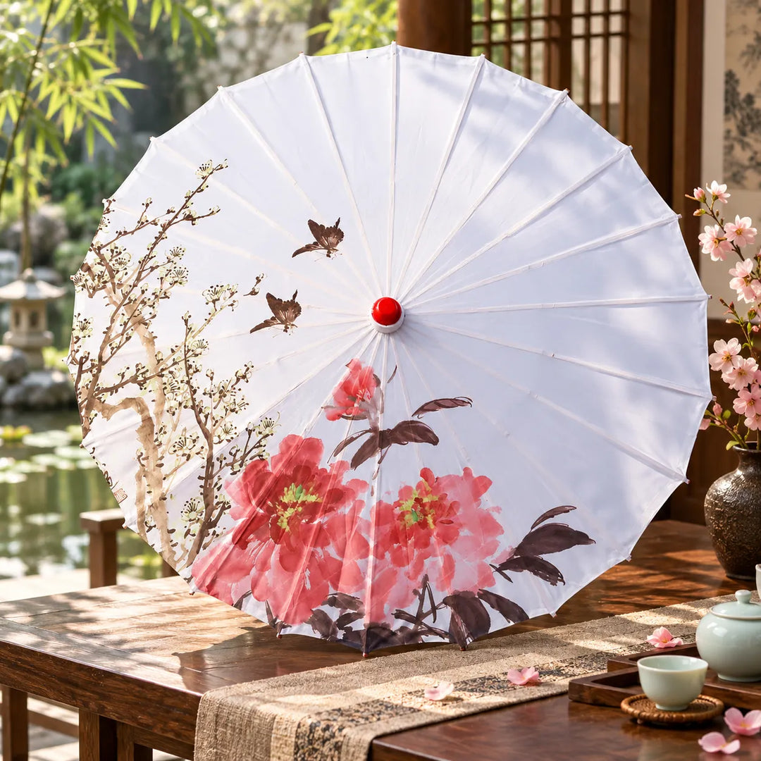 Ombrelle Japonaise Blanche Fleurie Belle