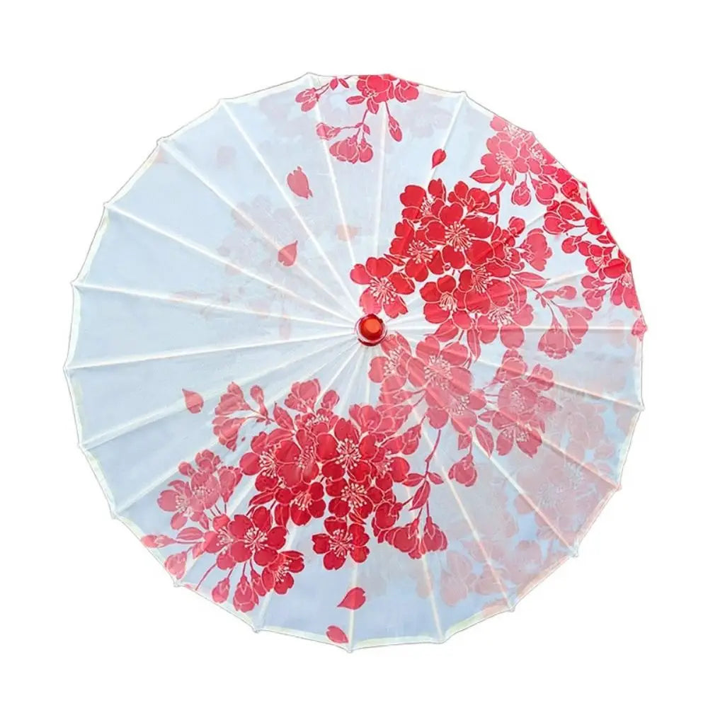 Ombrelle Japonaise Blanche Fleurie Rouge