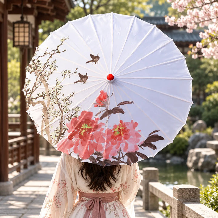 Ombrelle Japonaise Blanche Fleurie Unique