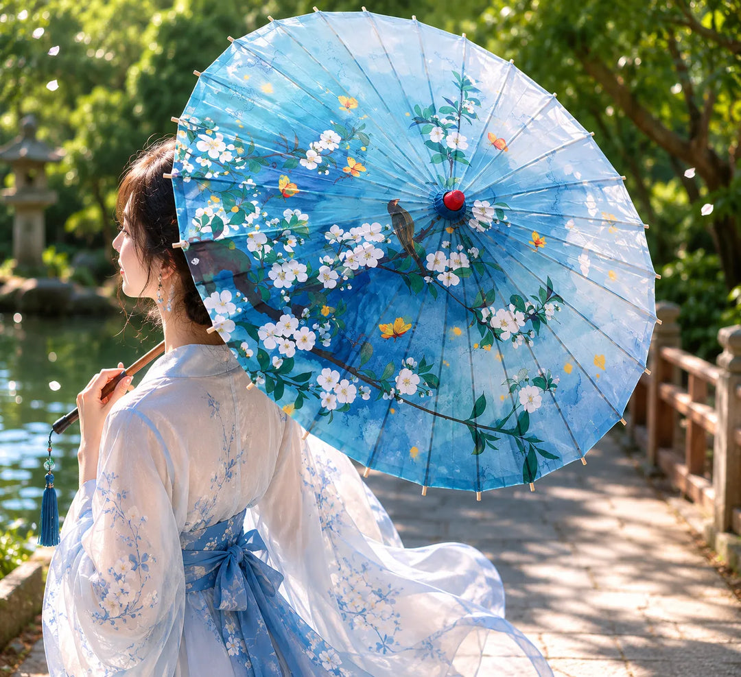 Ombrelle Japonaise Bleu Floral Unique