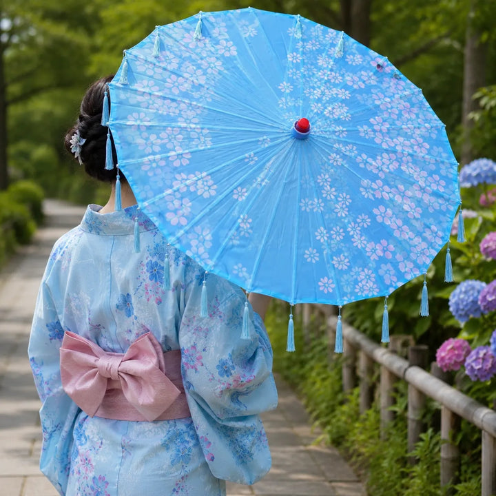Ombrelle Japonaise Bleue à Franges Chic