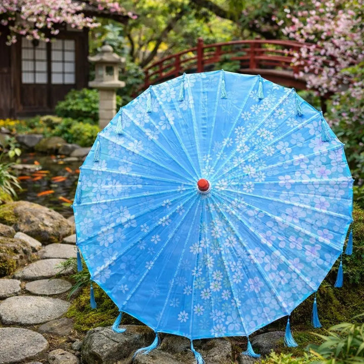 Ombrelle Japonaise Bleue à Franges Unique