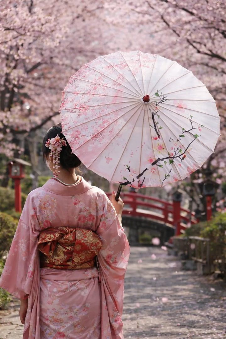 Ombrelle Japonaise Fleurs de Cerisier Roses Unique