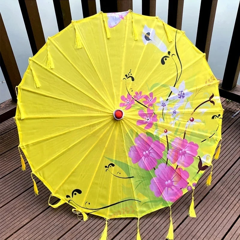 Ombrelle Japonaise Jaune à Franges