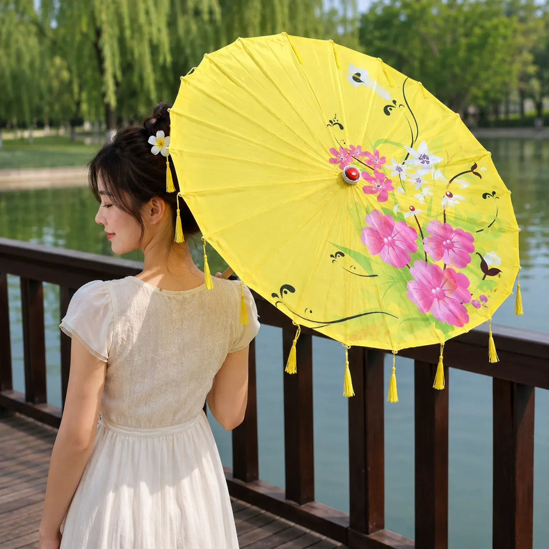 Ombrelle Japonaise Jaune à Franges Chic