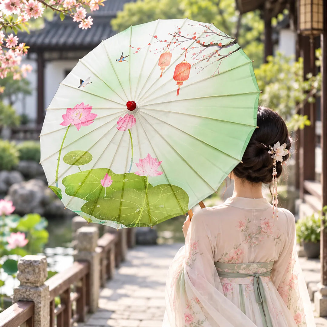 Ombrelle Japonaise Lotus Elégante Vert