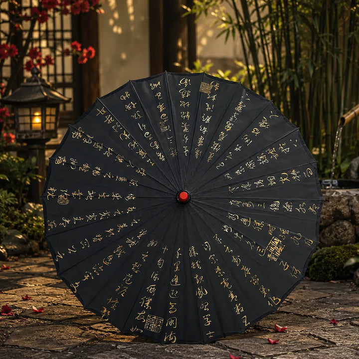 Ombrelle Japonaise Noire Calligraphie