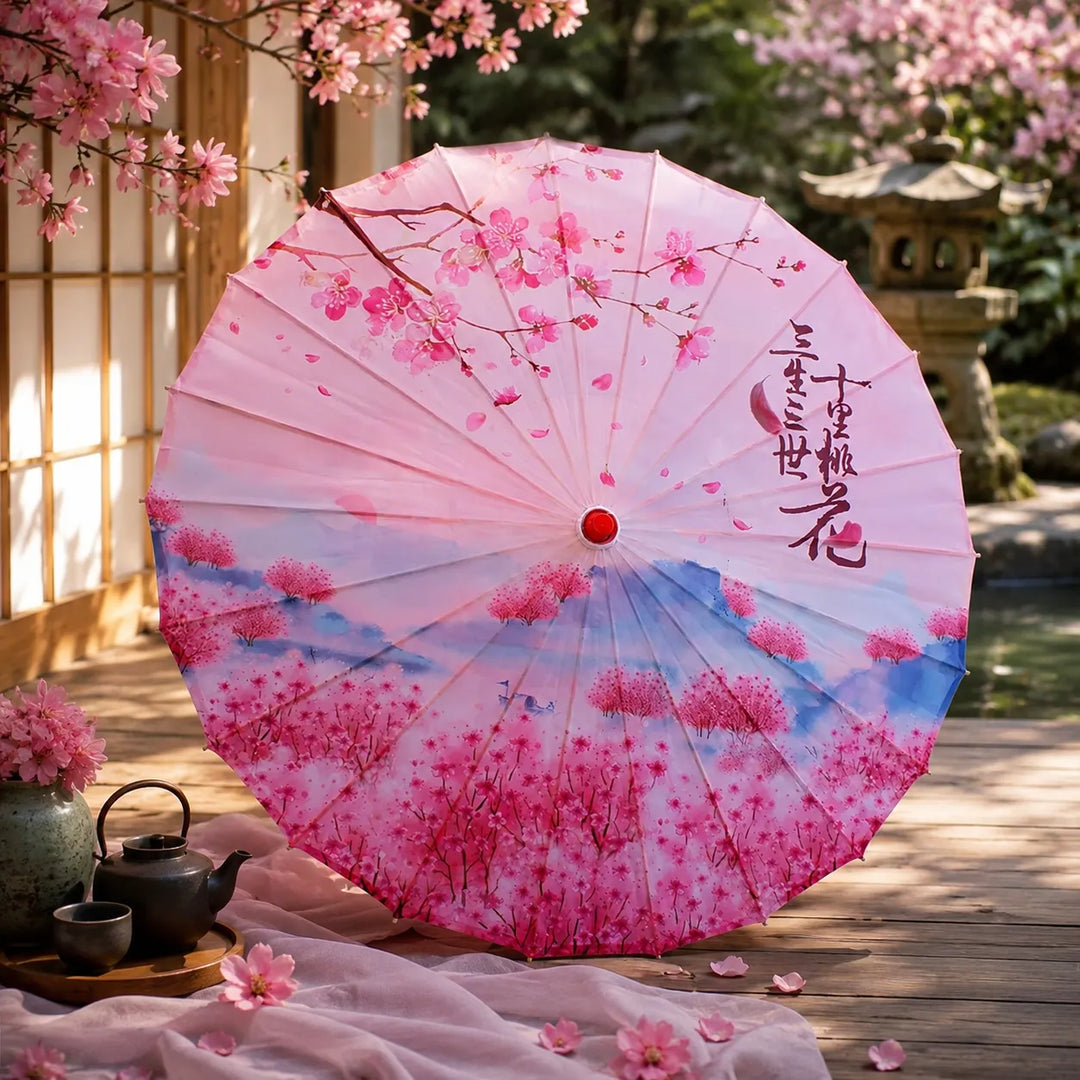 Ombrelle Japonaise Rose et Bleu Chic