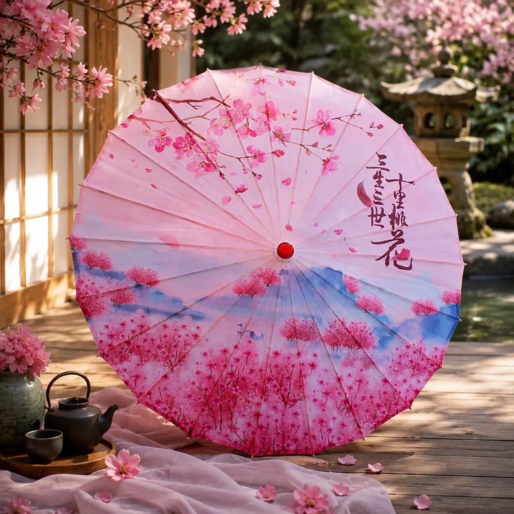 Ombrelle Japonaise Rose et Bleu Chic
