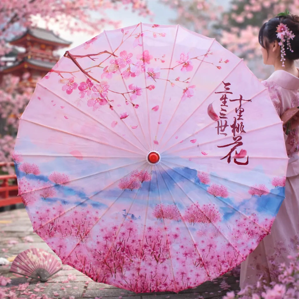 Ombrelle Japonaise Rose et Bleu Unique