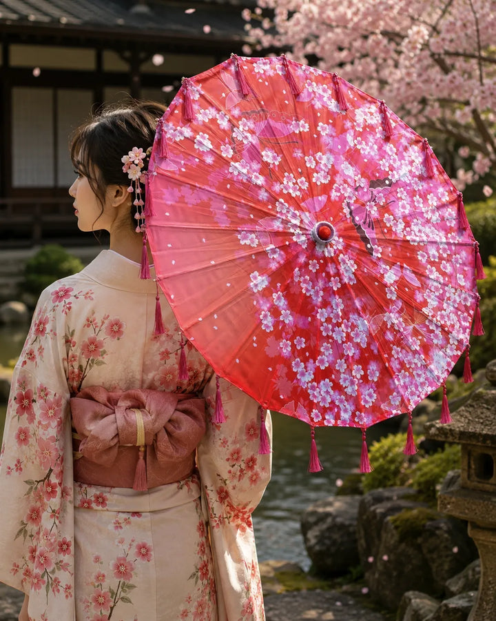 Ombrelle Japonaise Rouge Sakura Unique