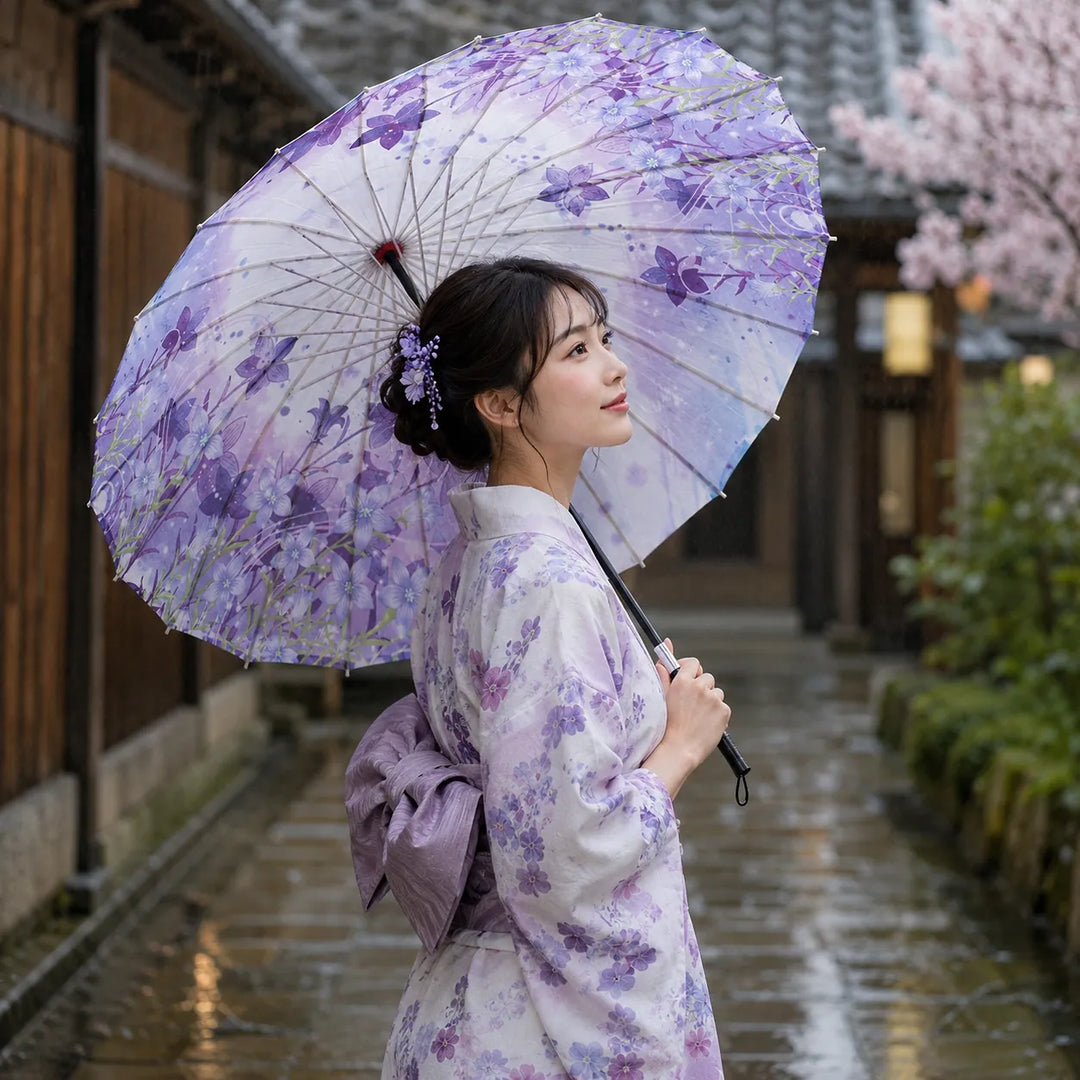 Ombrelle Japonaise Violet Floral Chic