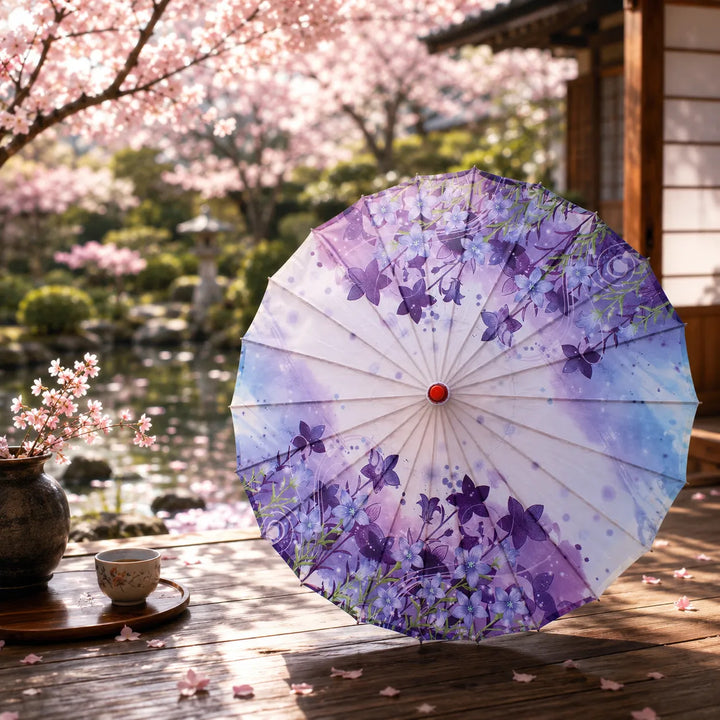 Ombrelle Japonaise Violet Floral Unique