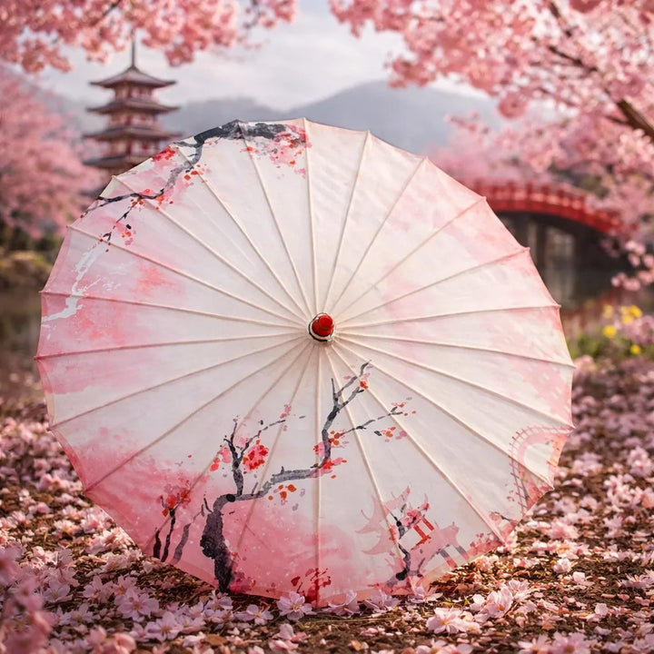 Ombrelle Paysage Japonais Rose