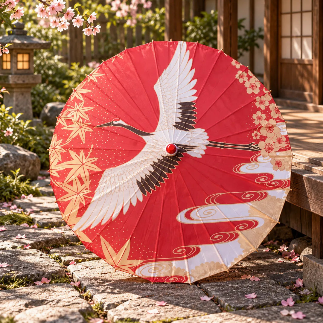 Ombrelle Rouge Grue Japonais