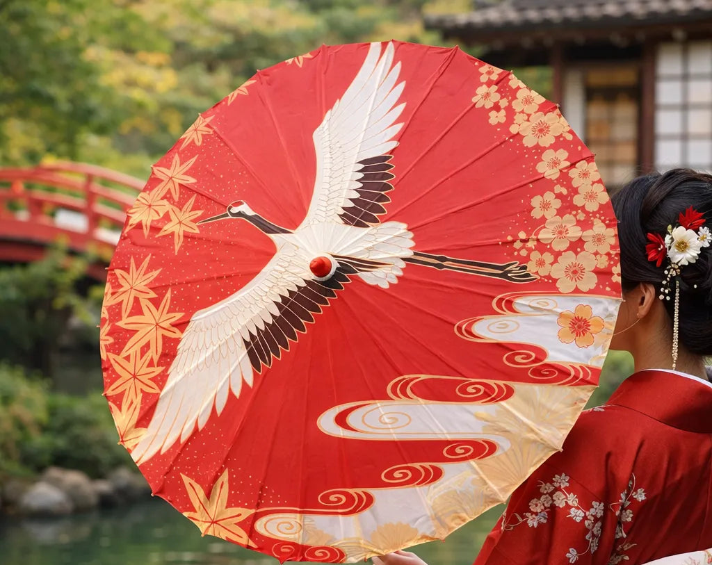 Ombrelle Rouge Grue Japonais Chic