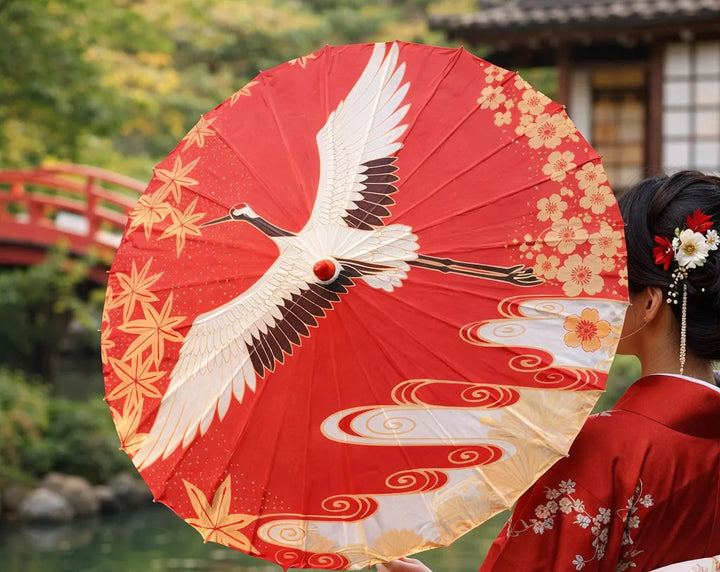 Ombrelle Rouge Grue Japonais Chic