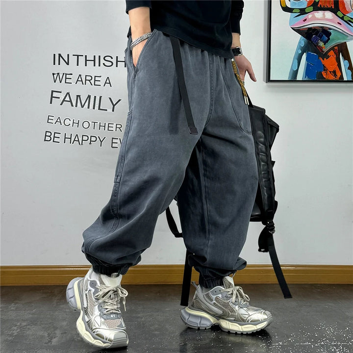Pantalon Baggy Cargo Japonais Streetwear Gris