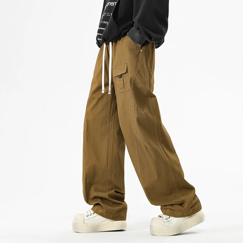 Pantalon Cargo Japonais Homme Large en Coton marron