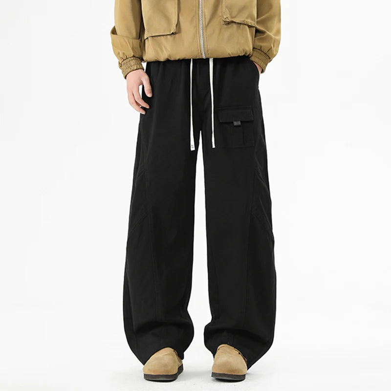 Pantalon Cargo Japonais Homme Large en Coton noir