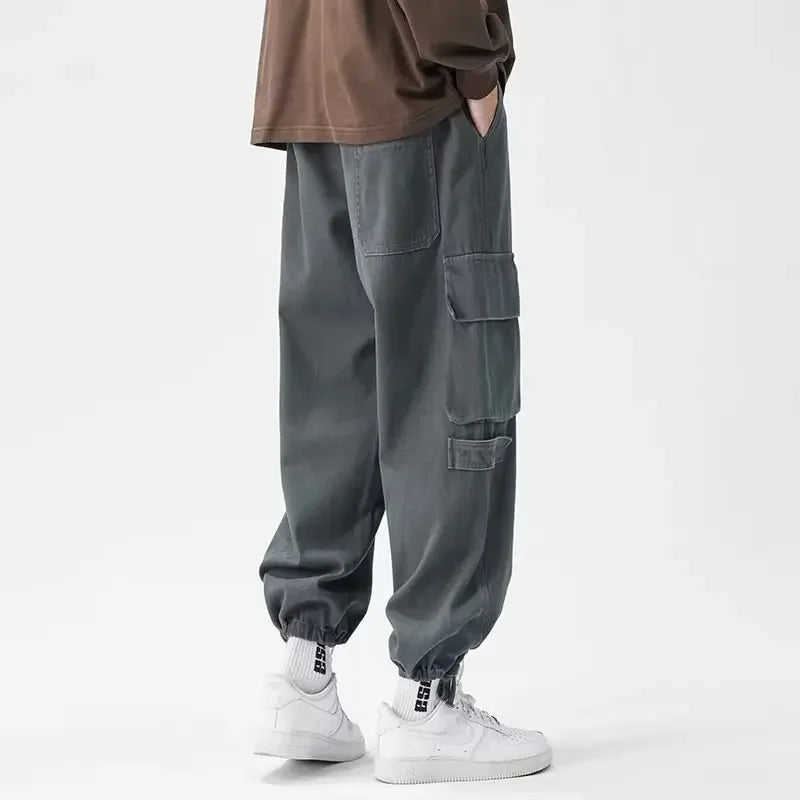 Pantalon Cargo Style Décontracté Japonais Gris