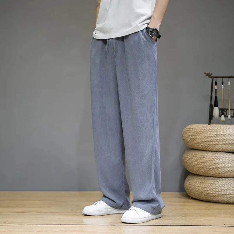 Pantalon Jambe Droite Japonais en Coton et Lin