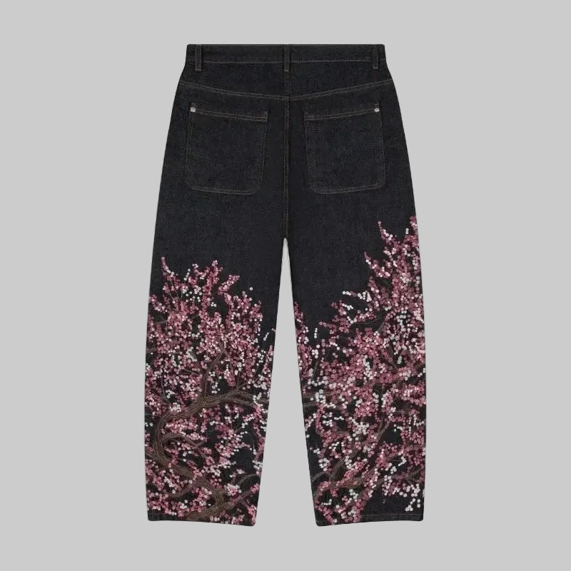 Pantalon Japonais Brodé Fleurs de Cerisier Chic