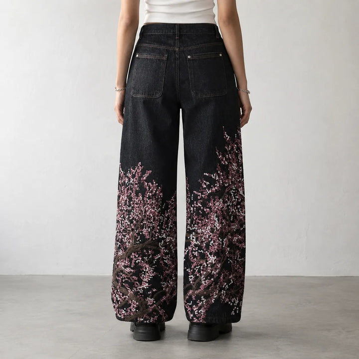 Pantalon Japonais Brodé Fleurs de Cerisier Unique