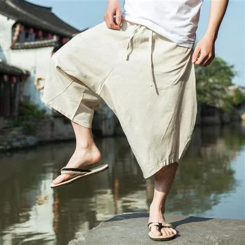 Pantalon Japonais Court Oversize Beige
