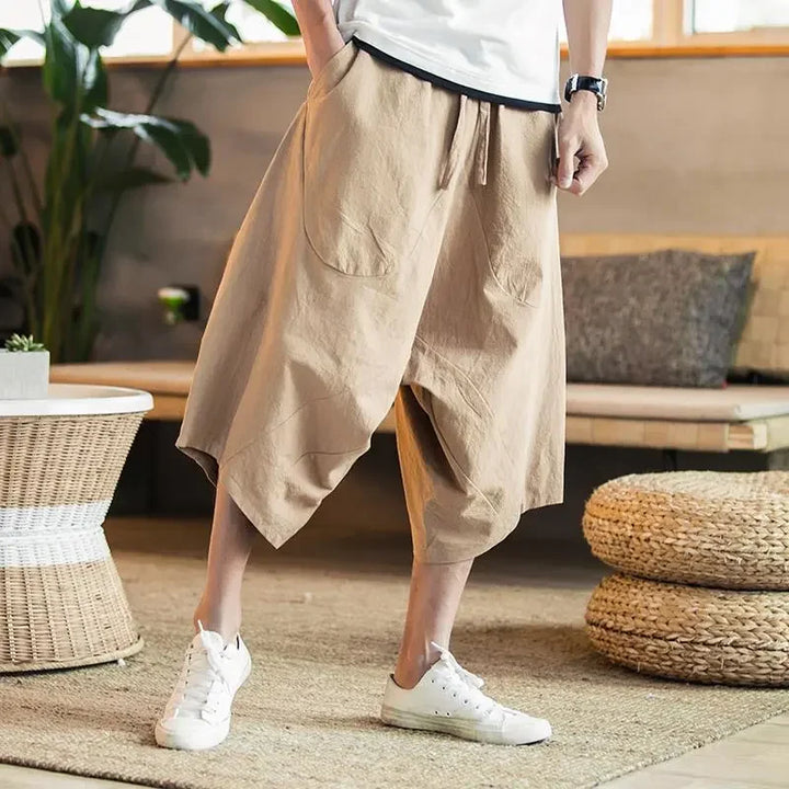 Pantalon Japonais Court Oversize Marron