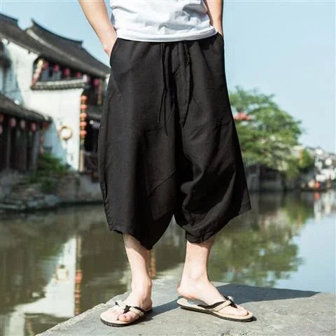 Pantalon Japonais Court Oversize Noir
