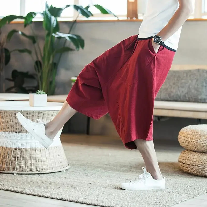 Pantalon Japonais Court Oversize Rouge