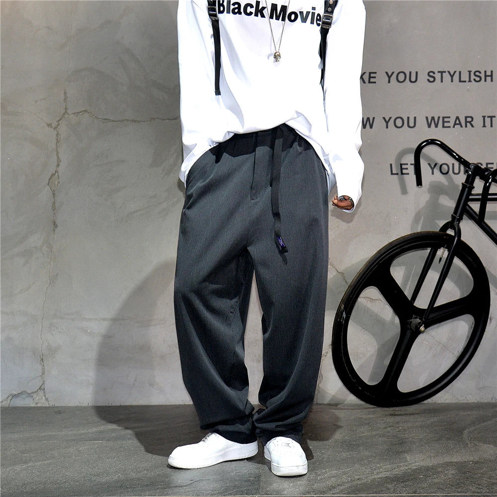 Pantalon Japonais Droit à Ceinture Gris