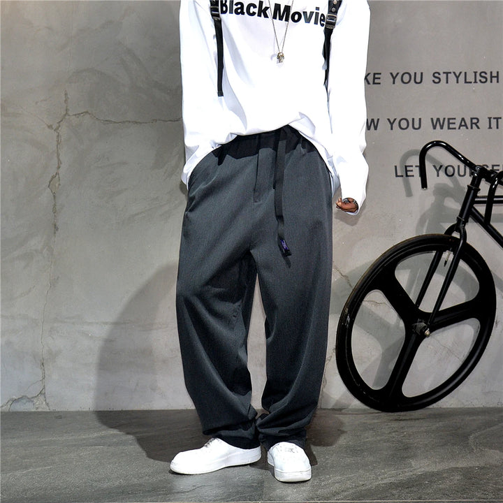 Pantalon Japonais Droit à Ceinture Gris