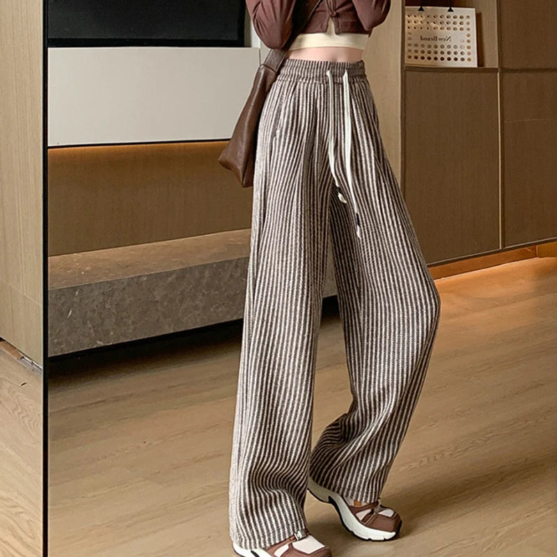 Pantalon Japonais Epais Rayé Marron