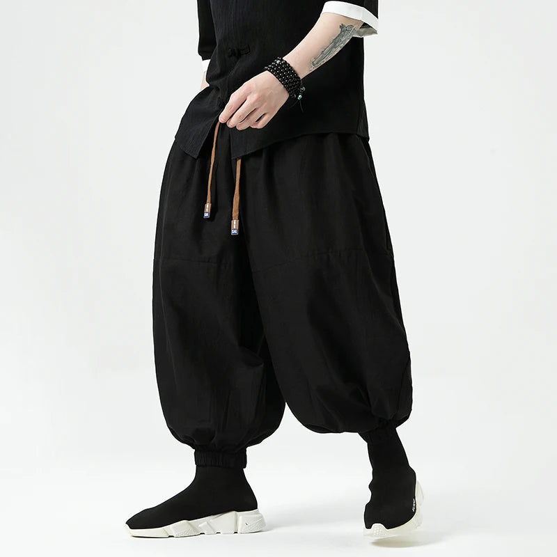 Pantalon Japonais à Jambes Large Confortable Noir
